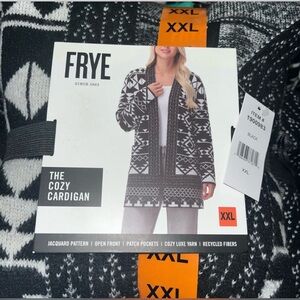 FRYE Open. Cardigan Sweater, Black/White, Size XXL